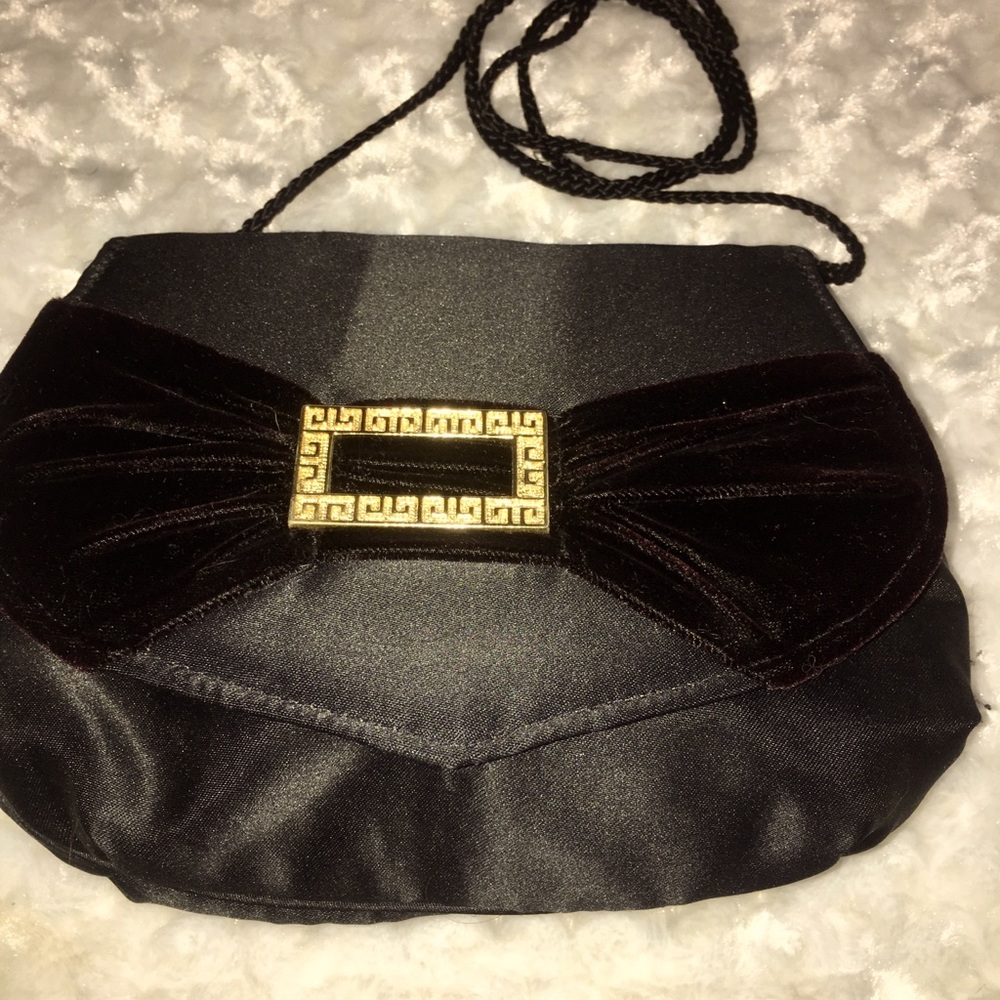 Beautiful Black Satin-Velvet Milor Purse Gold Embellished Buckle On The Front.
